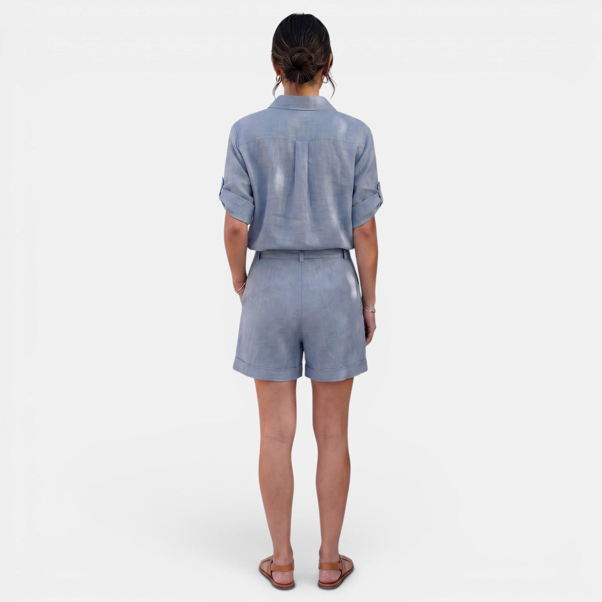 Conjunto Mujer Camisa Lino Algodón Manga Media