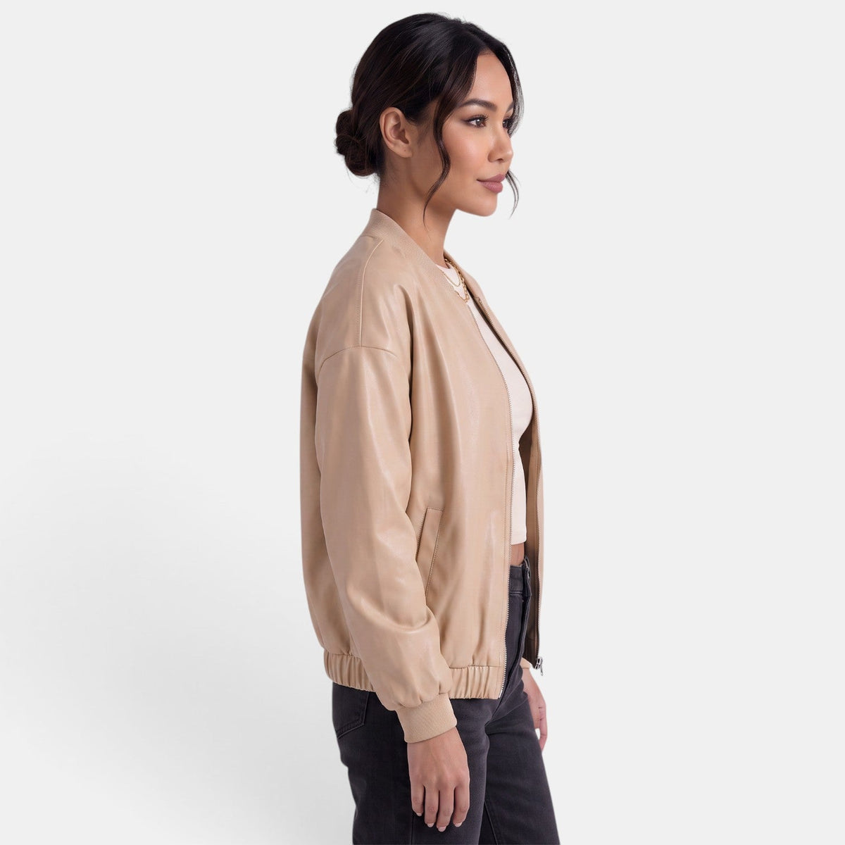 Chaqueta Motera Mujer Efecto Piel