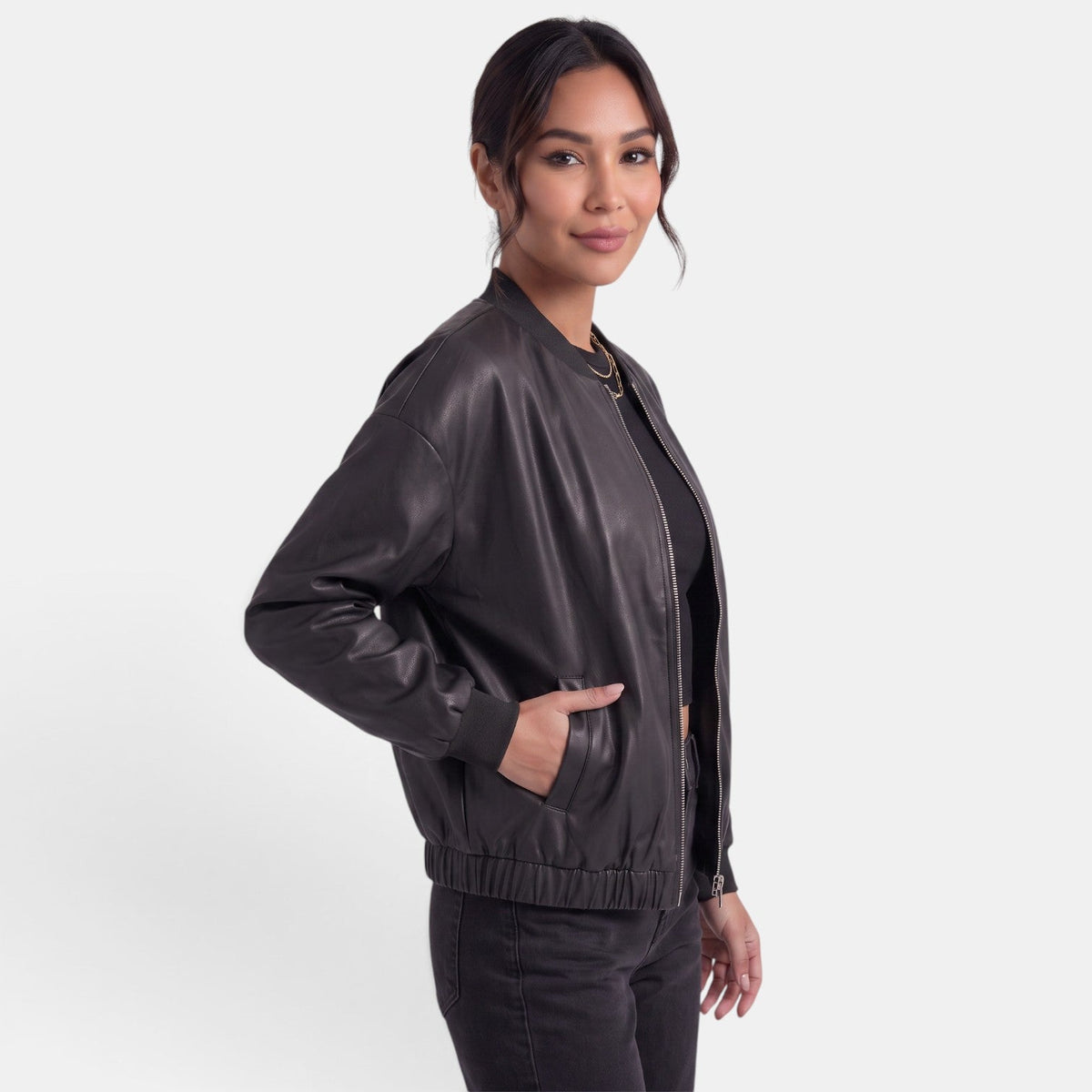 Chaqueta Motera Mujer Efecto Piel
