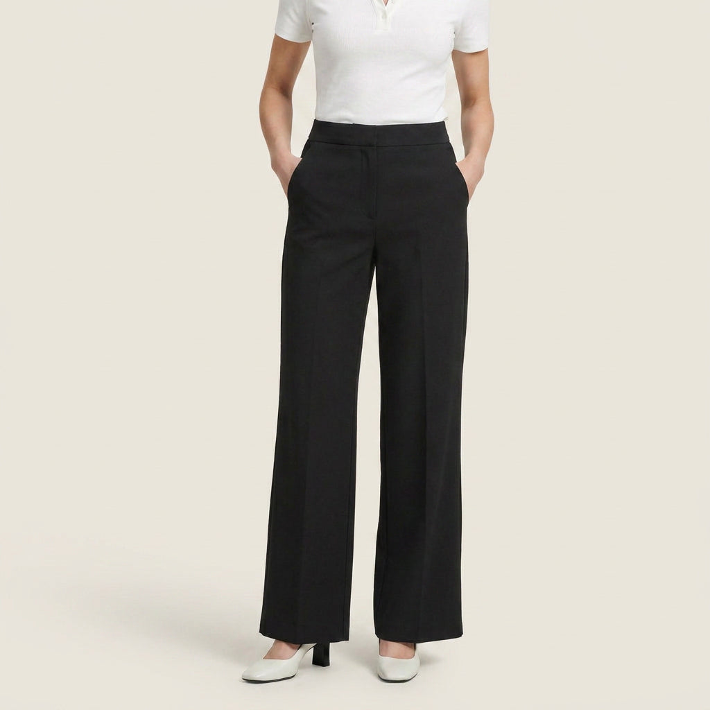 Pantalón Recto de Talle Alto con Pinza Central para Mujer
