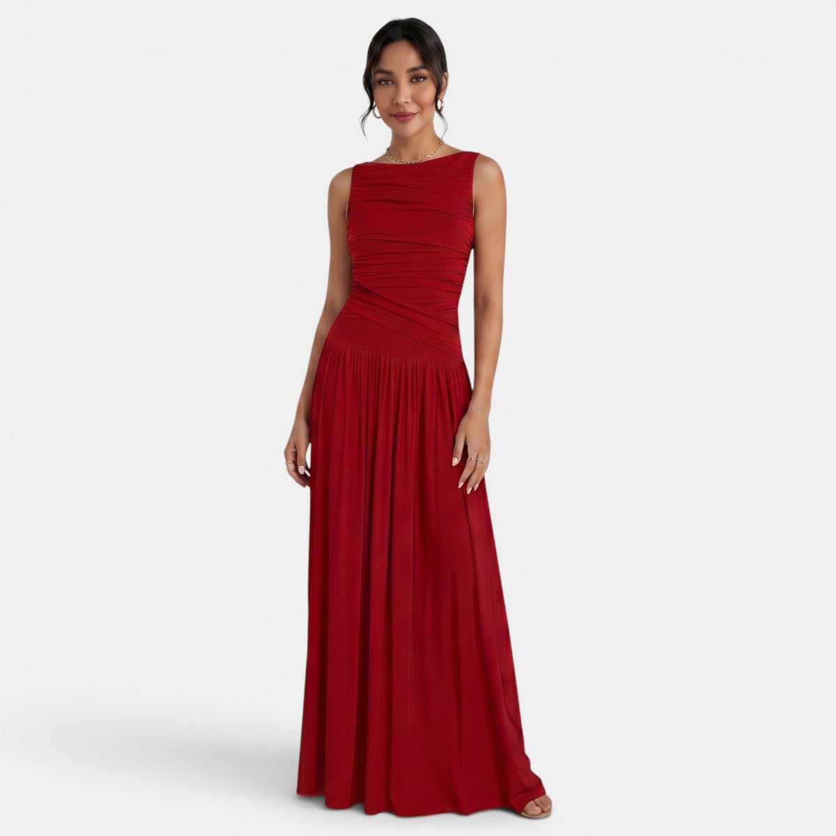 Vestido Ajustado Sin Mangas Plisado Elegante Color Sólido Mujer