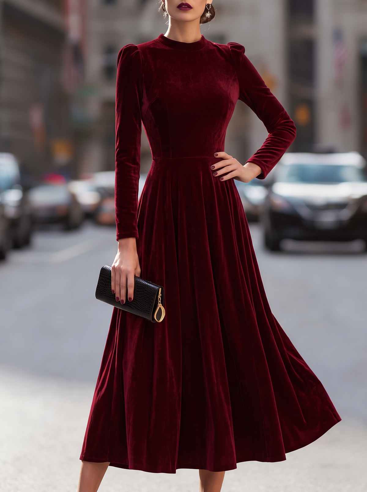 Vestido Invitada de Boda Midi Manga Larga