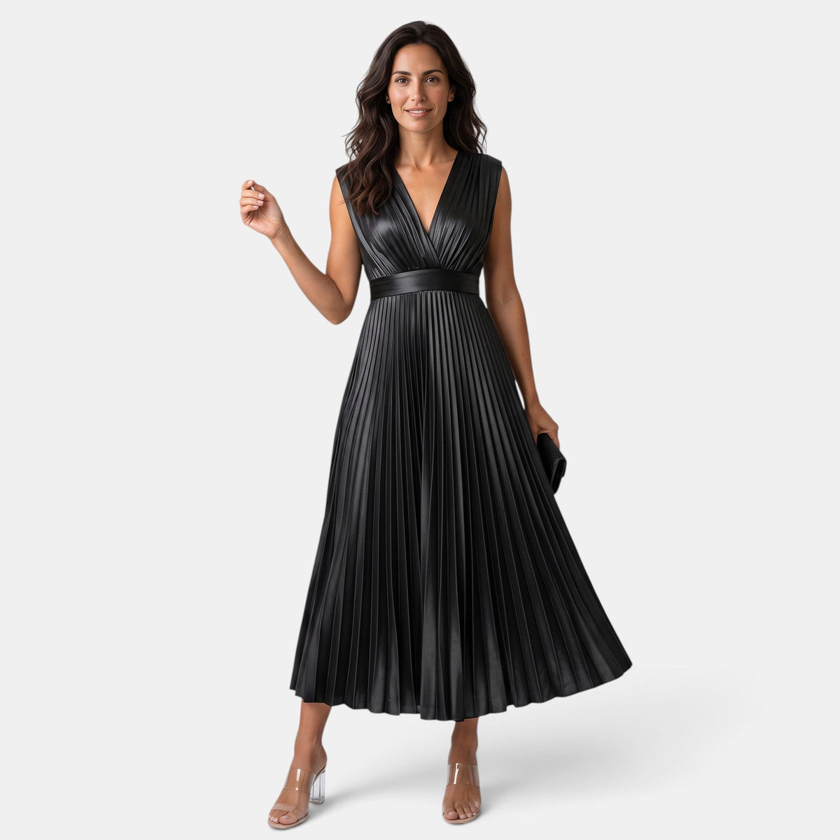 Vestido Satín Escote V Mujer Elegante