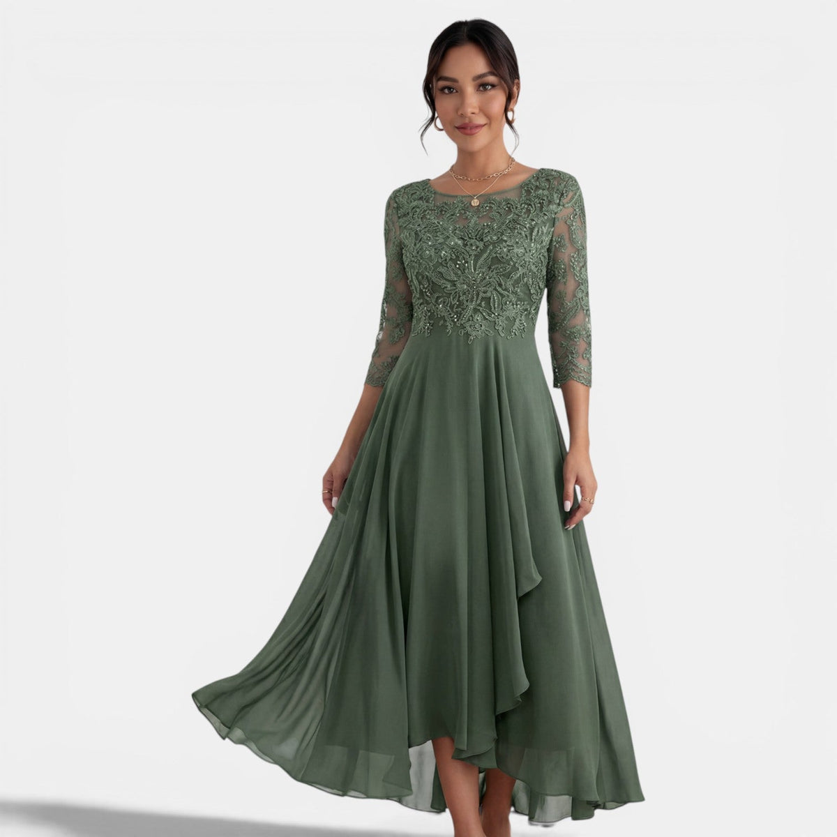 Vestido Fiesta Mujer Chiffon y Encaje