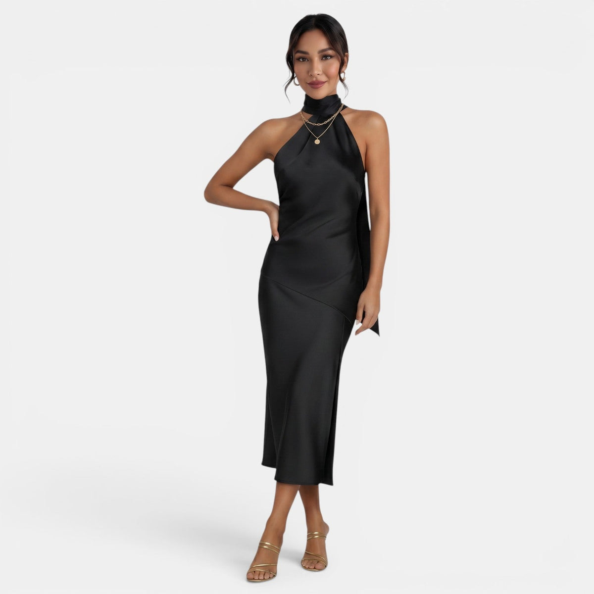 Vestido Satén Elegante Mujer