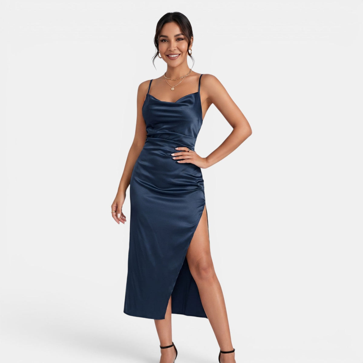 Vestido Midi de Satén Mujer