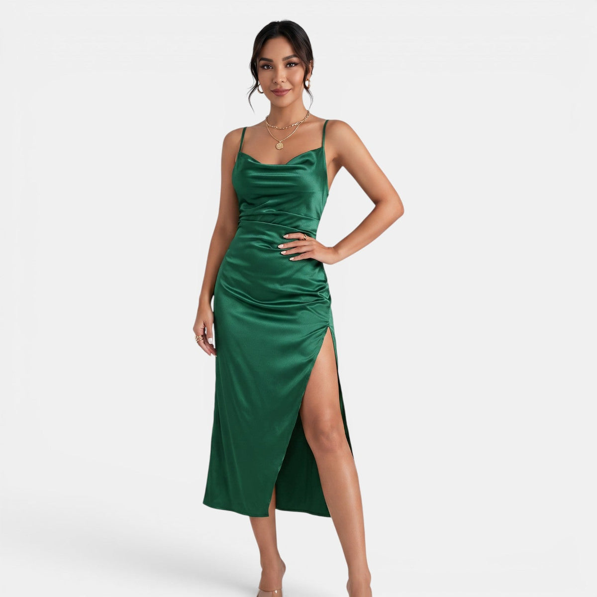 Vestido Midi de Satén Mujer
