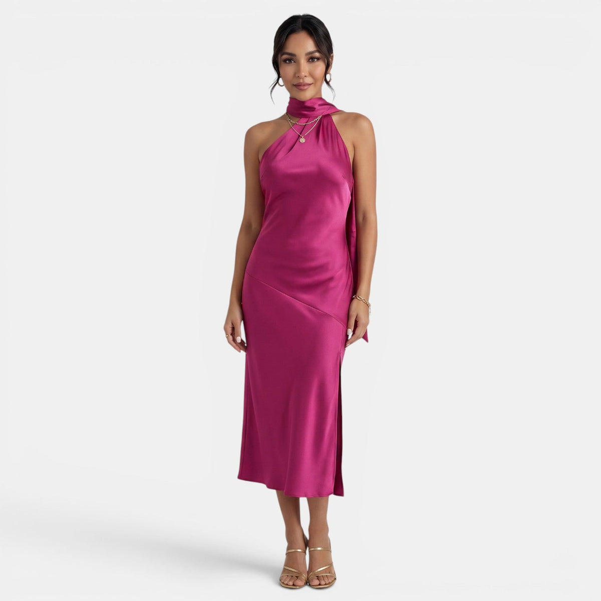 Vestido Satén Elegante Mujer