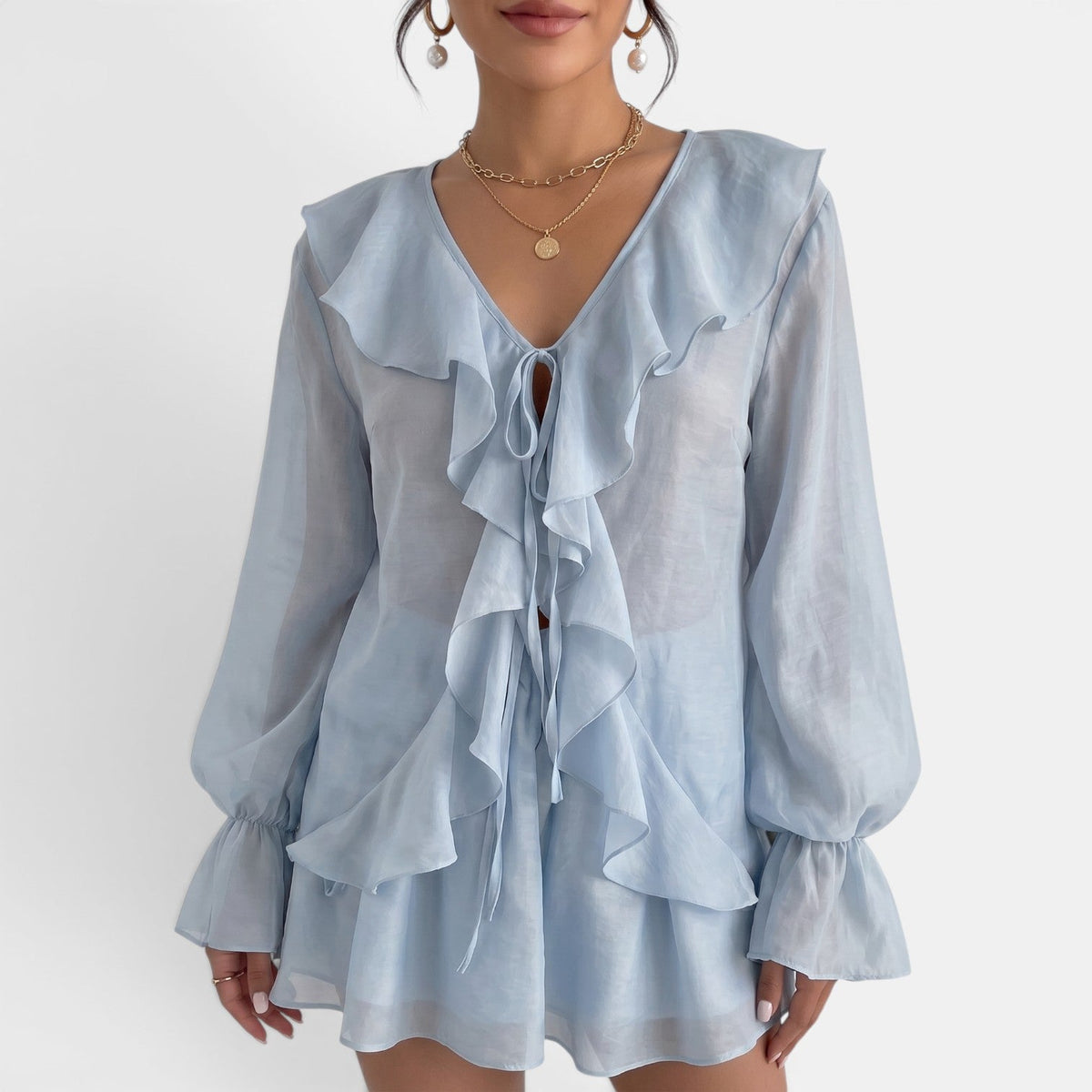 Conjunto Azul Mujer Volantes Verano