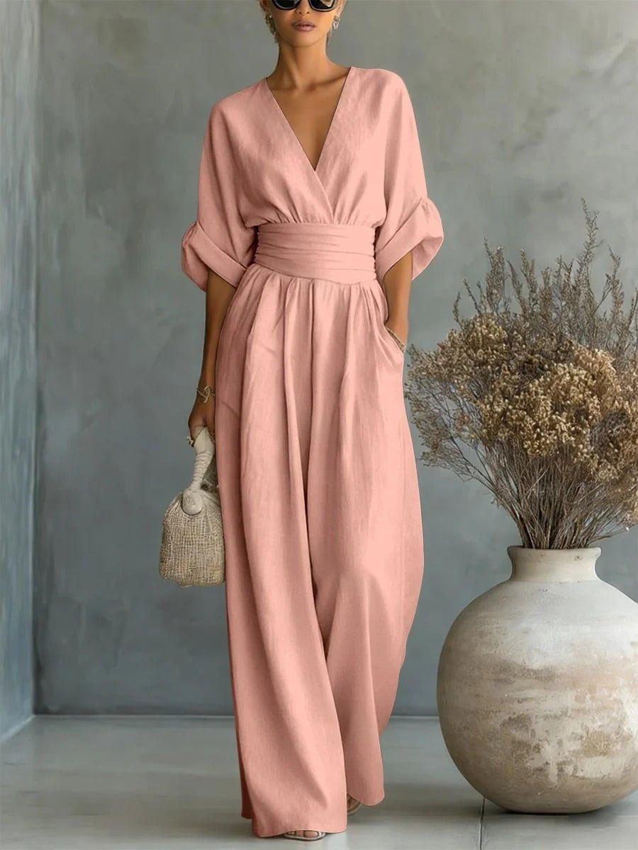 Noe | Mono elegante de cuello en V y cintura alta