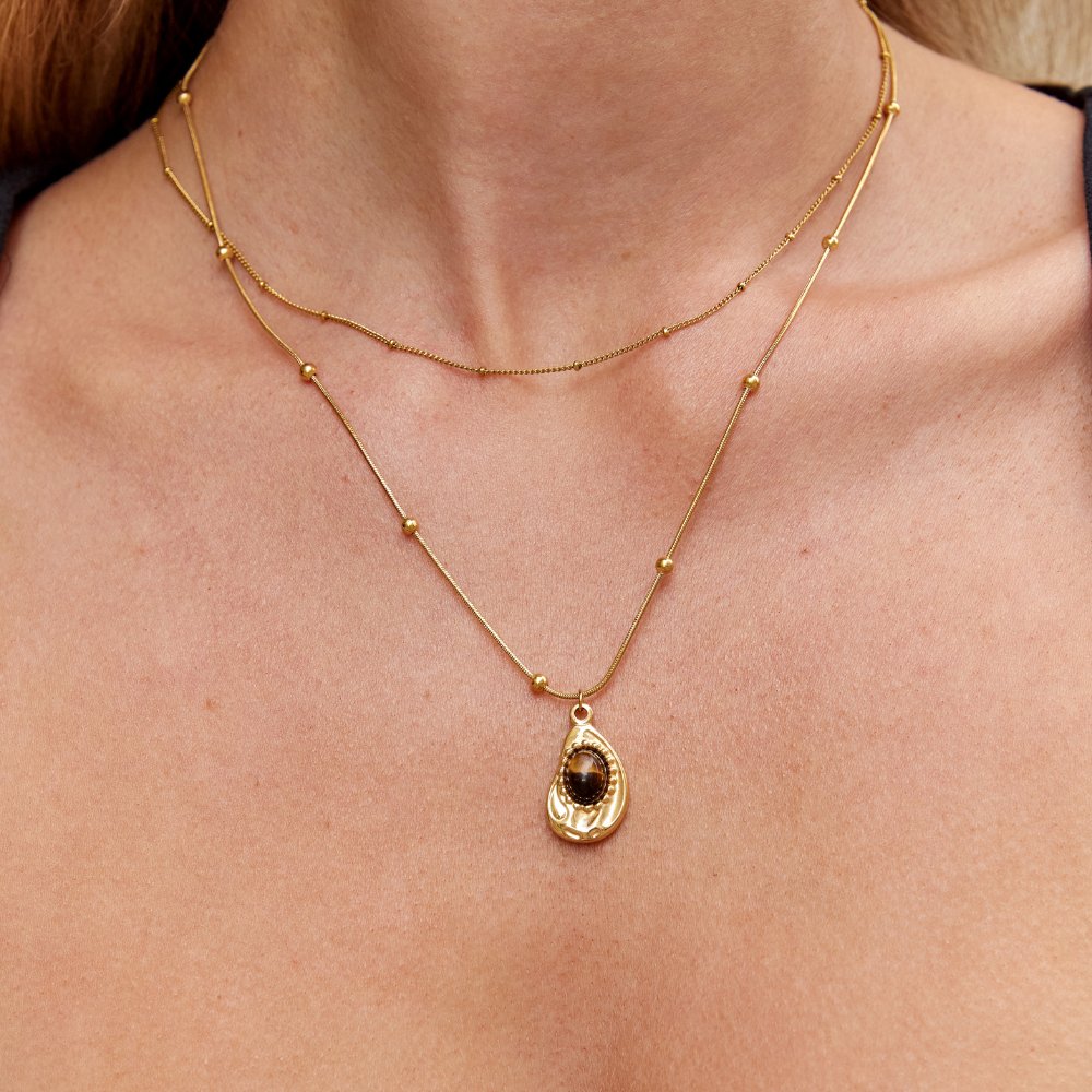 Collar Elegante Oro con Ojo de Tigre