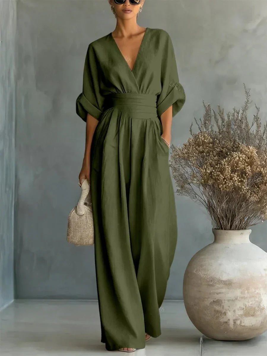Noe | Mono elegante de cuello en V y cintura alta